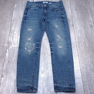 G-Star Raw Jeans Women 26x27 Blue Midge Boyfriend 7/8 Distressed Paint Splatter
